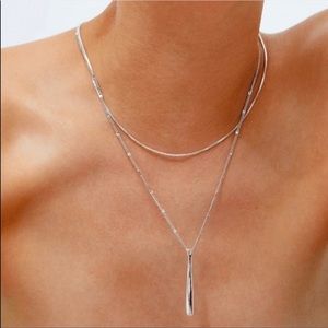 Jenny Bird double layer silver pendant necklace NWT